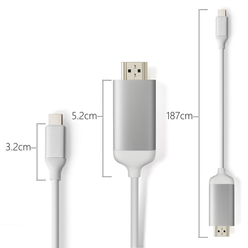 MINIX NEO C-4K, Ultra High Performance USB-C to 4K @ 60Hz HDMI Cable (Length – 180cm) - Silver [Universal Compatibility – Windows, Mac and Chrome OS]. Sold Directly by MINIX Technology Limited.