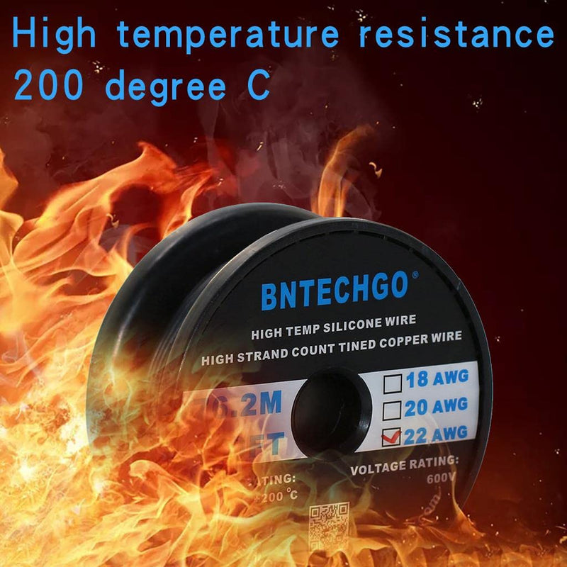 BNTECHGO 22 Gauge Silicone wire spool 250 ft Black Flexible 22 AWG Stranded Tinned Copper Wire silicone wire 250ft silicone wire black