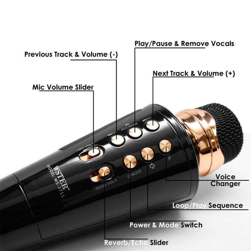 Karaoke Microphone Wireless Singing Machine & Voice Changer with Bluetooth Speaker for Cell Phone/PC, Portable Handheld Mic Speaker Support Reverb/Duet
