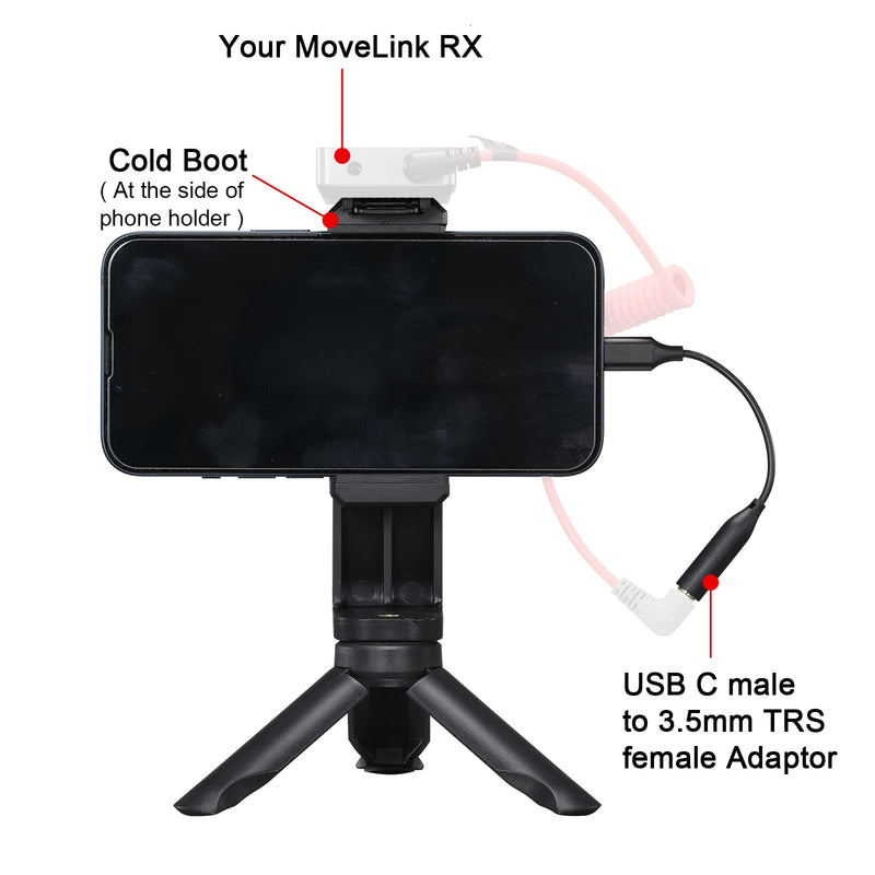 GODOX Handheld Adapter ML-H for MoveLink M1/M2 Wireless Microphone System,USBC Male to 3.5mm TRS Female Adpator,with Mini Tripod Phone Holder Set for Interviews,Hosting,Live Streaming