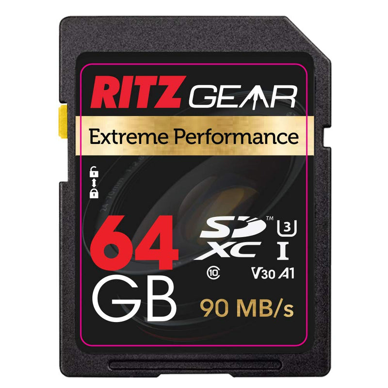 RITZ GEAR Extreme Performance High Speed UHS-I SDXC 64GB 90/45 MB/S U3 A1 C10 V30 MemoryCard(2 Units) Designed for SDDevices That can Capture Full HD,3D,and4K Video as Well as raw Photography+SD Case 2 PACK