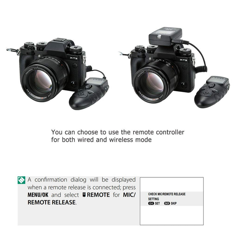 JJC Wireless Intervalometer Timer Remote Control Shutter Release for Fuji Fujifilm X-T4 X-T3 X-T2 X-T1 X-T30 X-T20 X-T10 X-PRO3 X-PRO2 X-E3 X-E2S X-H1 GFX 100 GFX 50S GFX 50R X100V X100F X100T & More For Select Fujifilm Camera
