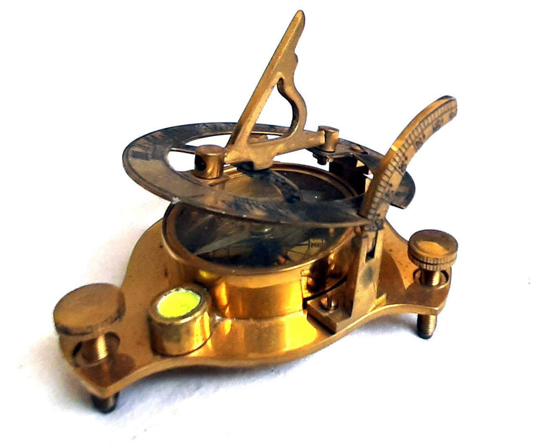 ALADEAN Brass Compass & Sundials Antique Replica Nautical Directional Instrument Navigation Gift Tri Brass Sundial 3"