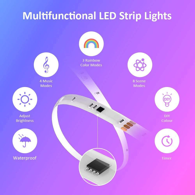 [AUSTRALIA] - LED Strip Lights-Waterproof 16.4ft RGB SMD 5050 LED 16 Million Colors Dimmable Tape Light with 24 Keys Remote Controller for Room, Kitchen, Party, Christmas 