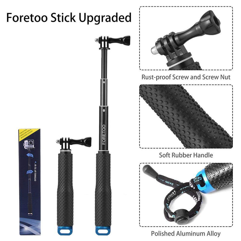 Foretoo Selfie Stick,19”Waterproof Hand Grip Adjustable Extension Monopod Pole Compatible with Gopro Hero 7 6 5 4 2 1 AKASO, Xiaomi Yi,SJCAM SJ4000 SJ5000 SJ6000 (with Wrist Strap and Screw)
