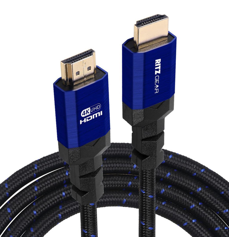 [AUSTRALIA] - 4K HDMI Cable 6 ft - Blue - Braided Nylon Cord & 24K Gold Plated Connectors, Ritz Gear High Speed HDMI 2.0 with Ethernet 1-Pack Blue Braided 