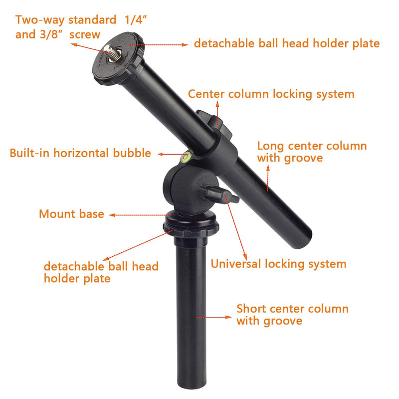 FOTOBETTER Camera Tripod Boom Arm,Rotatable Multi-Angle Tripod Center Column Extension for Studio Outdoor Macro Over Head Shooting,5kg Load Capacity,25mm Tube,32cm Length (BA-25 Tripod Extender)