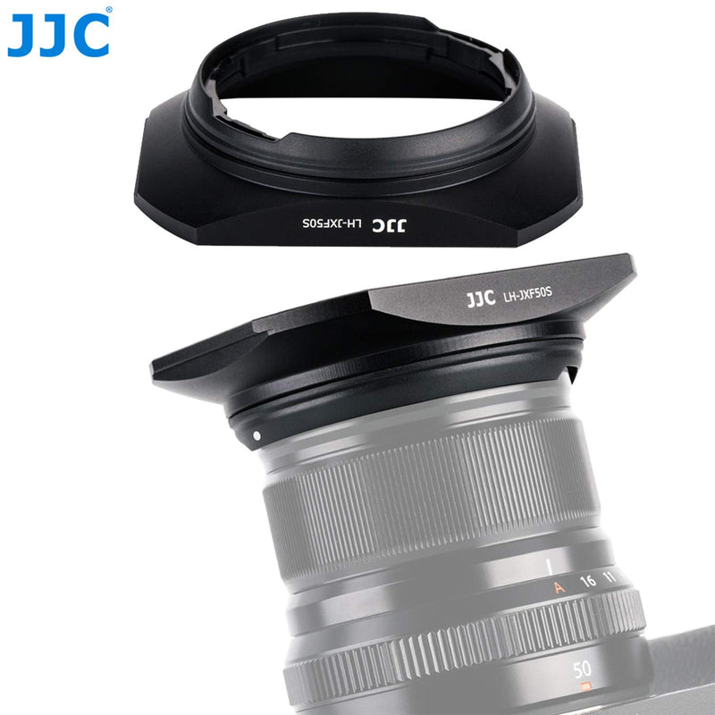 JJC LH-JXF50S Black Dedicated Square Metal Bayonet Hood for Fujinon XF50mmF2 R WR Lens, Fuji XF 50mm F/2 R Hood Shade, Compatible with Fujifilm 50 mm f2 Lense, Slide Front Cap, Aluminum Alloy for XF50mmF2 Black