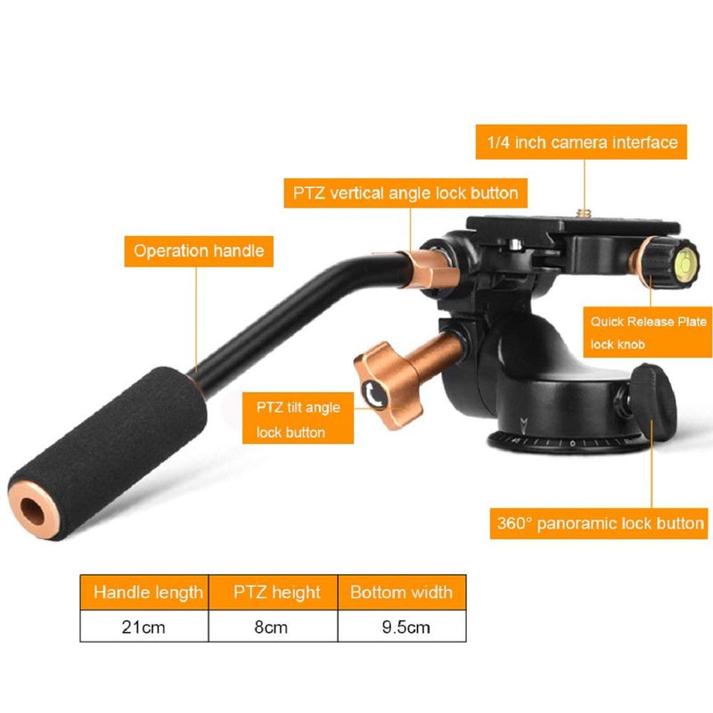 Soonpho Q-08S Heavy Duty Video Camera Tripod Fluid Drag Pan Head with Extended Handle for DSLR Camera,Camcorders,1/4 & 3/8 inch Screw Sliding Plate 360 Degree Rotating Tripod Head