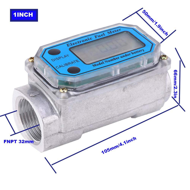 LELUKEE Digital Fuel Turbine Aluminum Flowmeter with LCD Display,1″ FNPT Inlet/Outlet (10-100 LPM)-Unit of Measurement Support L/GAL/PTS/QTS (1inch) 1inch