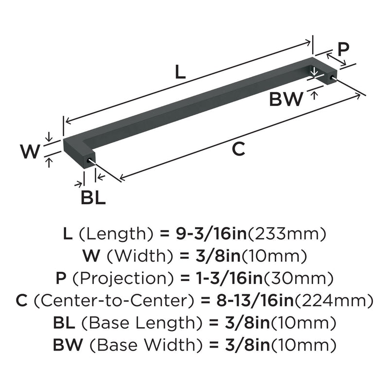 [AUSTRALIA] - Amerock | Cabinet Pull | Matte Black | 8-13/16 inch (224 mm) Center-to-Center | Monument | 1 Pack | Drawer Pull | Cabinet Handle | Cabinet Hardware 8-13/16 in (224 mm) Center-to-Center 