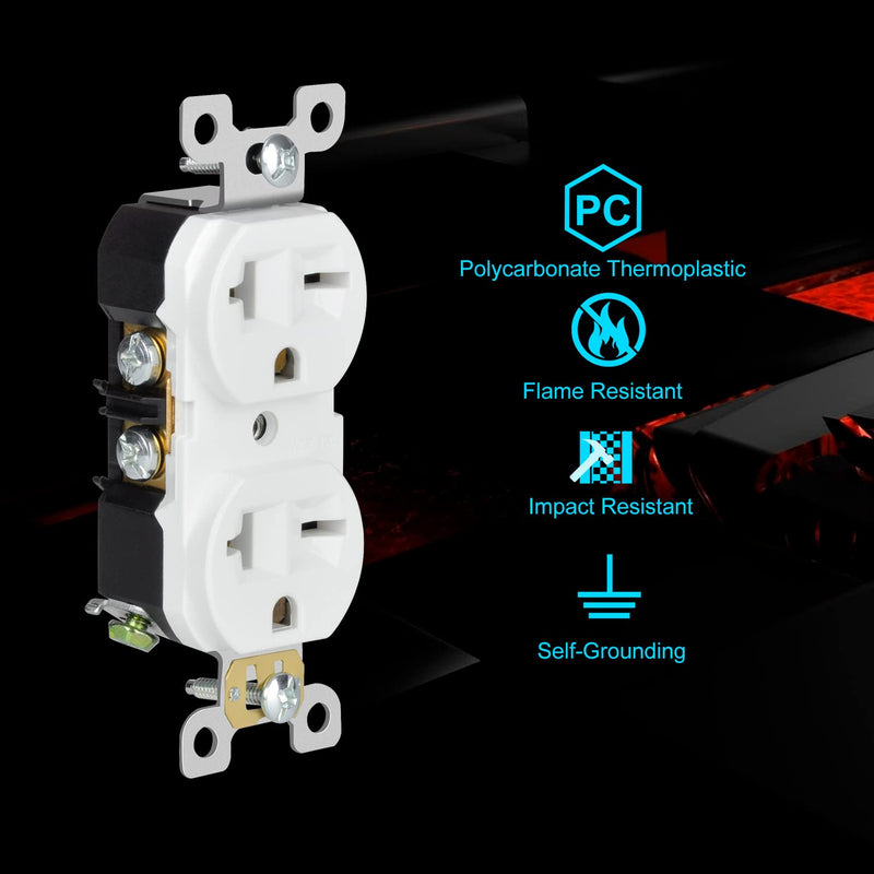 PowGrow Duplex Electrical Receptacle Outlets, 20Amp 250V Wall Outlet Straight Blade Receptacle, 2 Pole 3 Wire, 20A 250V, NEMA 6-20R/NEMA 6-15R, White, 2-Pack 2-Pack/ 20A 250V