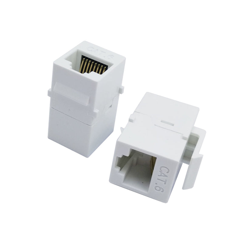 Poyiccot CAT6 RJ45 Keystone Coupler, (2-Pack) Ethernet Coupler RJ45 Connector CAT6 Female to Female Ethernet Connector CAT 6/5e/5 Double Jack 8P8C Extender Network Cable Inline Modular, White