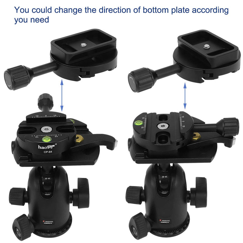 Haoge CP-64 Quick Release Clamp with RC4 / 400PL Base Adapter Convertor for Manfrotto RC4 System to Arca-Swiss Compatible, Fit 400PL / 405/410 / RC4 Adapter for Manfrotto RC4 Head 01