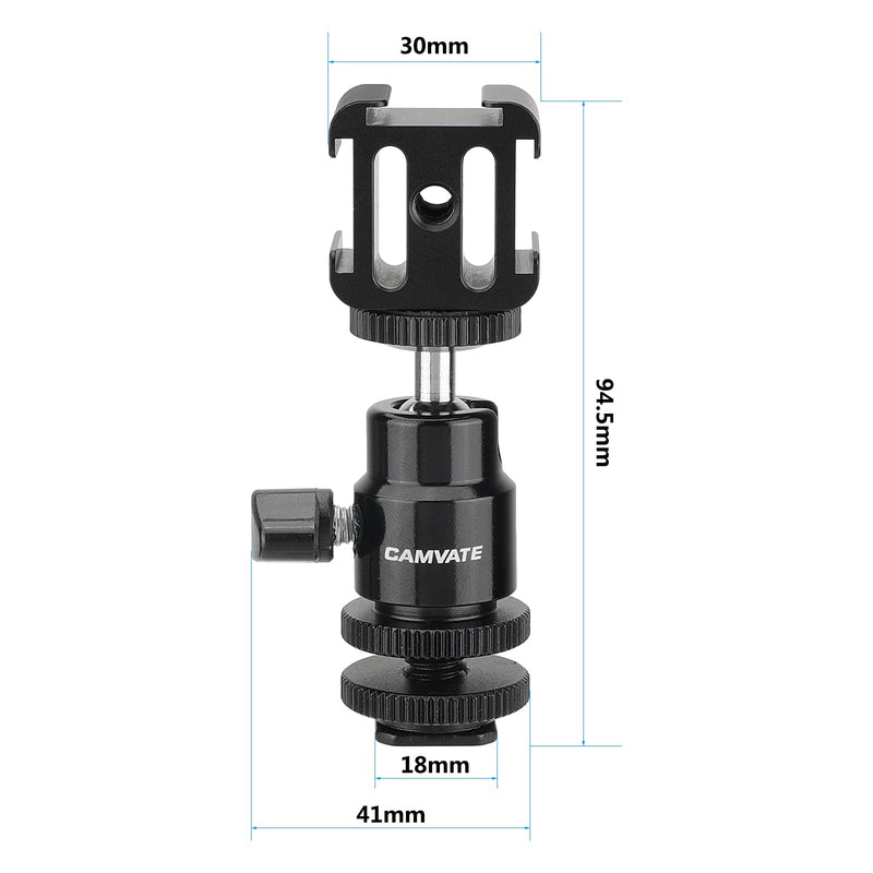 CAMVATE Adjustable 1/4"-20 Ball Head Support with Shoe Mount Adapter + 3-Way Cold Shoe Mount Bundle - 2889