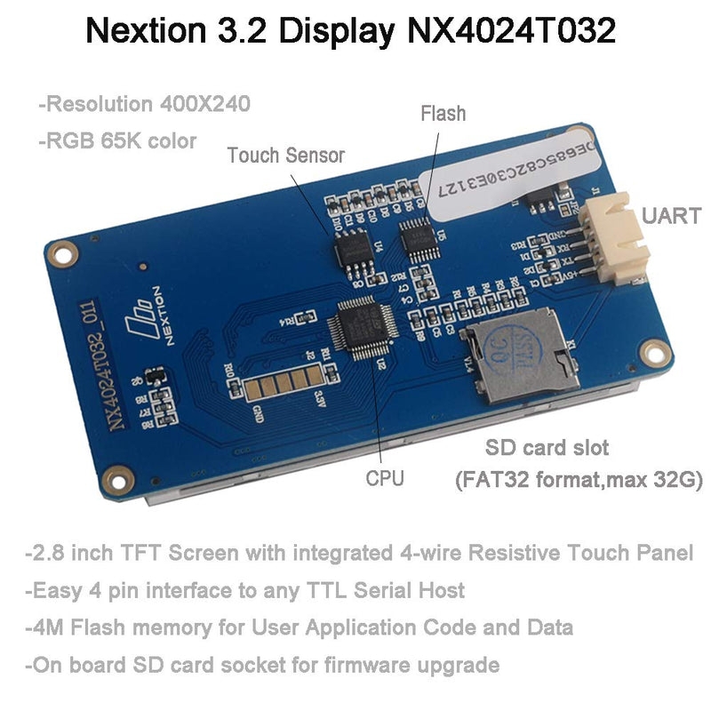 Nextion Display 3.2 inch NX4024T032 Resistive Touch Screen UART HMI TFT LCD Module 400x240 + Transparent Acrylic Case Enclosure for Arduino Raspberry Pi