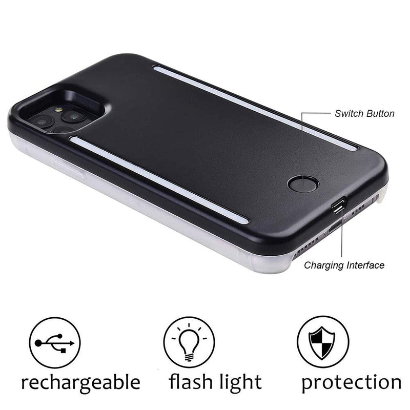 GSRYPC Front and Back Selfie Light up Case Compatible with iPhone 12 pro max, Rechargeable Selfie Light and high Brightness Luminous Light Cell Phone Protection Case((Black) for iPhone 12 pro max-Black