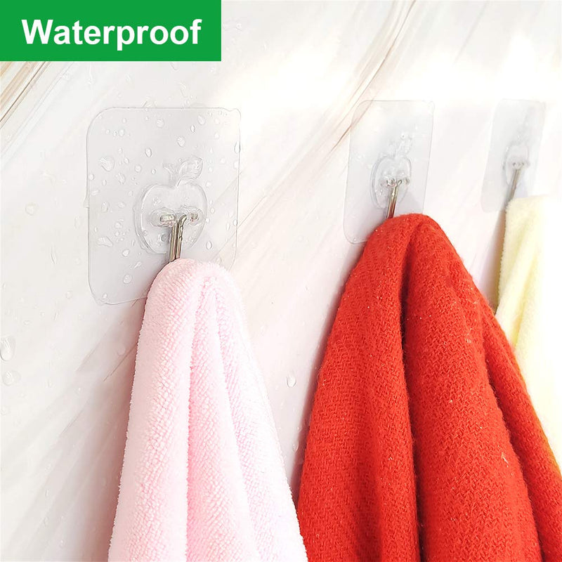 Adhesive Wall Hooks 22lb(Max) Transparent Reusable Seamless Hooks,Waterproof and Oilproof,Bathroom Kitchen Heavy Duty Self Adhesive Hooks,12 Pack-Hushtong 12