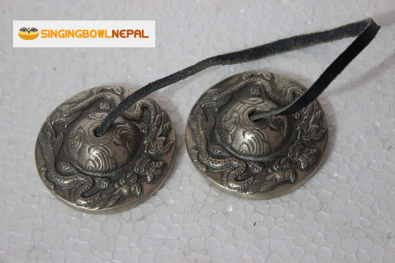 Tibetan Dragon Tingsha Meditation Bell - Dragons Beautifully Embossed on the Surfaces - Hand Tuned & Crafted in Nepal