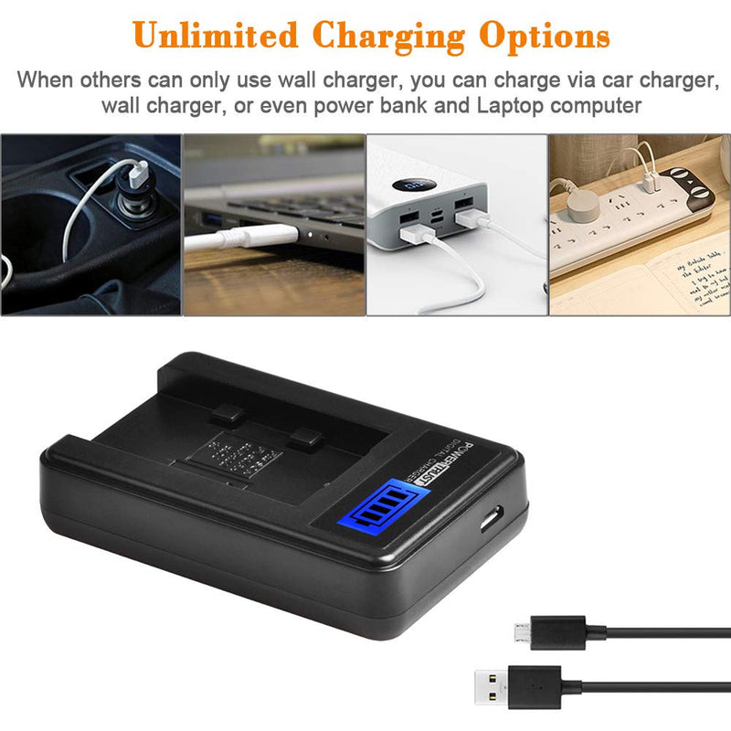 PowerTrust NP-FV70 Battery and LCD USB Charger for Sony HDR-CX190 HDR-CX200 HDR-CX210 HDR-CX220 HDR-CX230 HDR-CX260V HDR-CX290 HDR-CX380 HDR-CX430V HDR-CX580V HDR-CX760V HDR-PJ230 HDR-PJ380