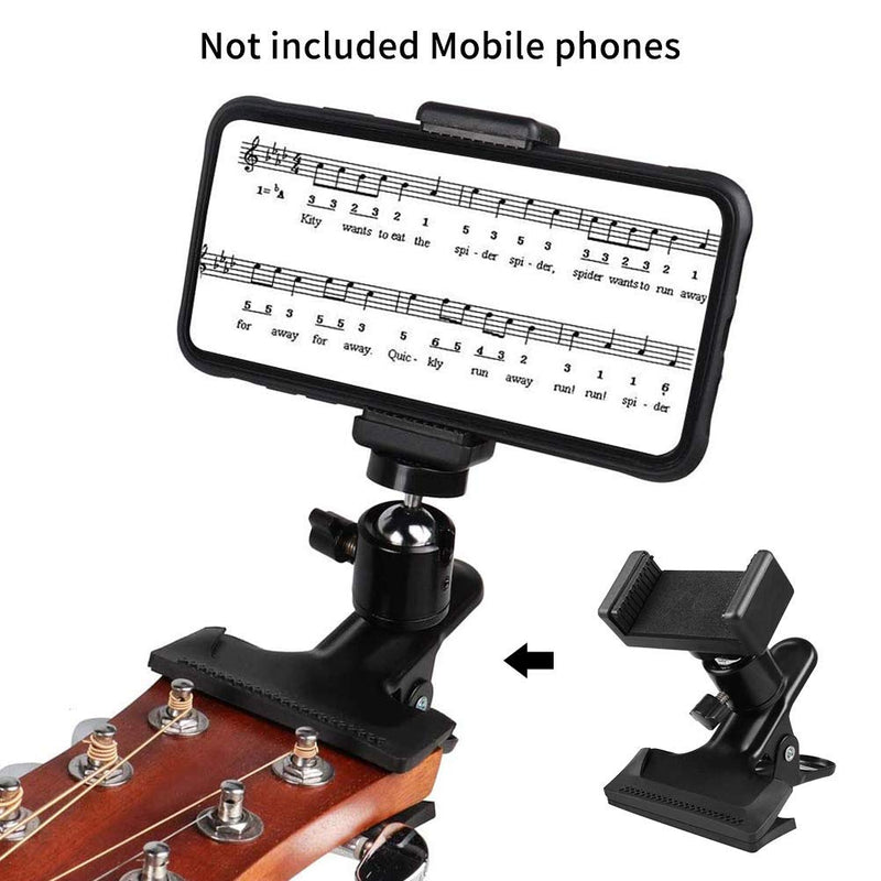 POHOVE Guitar Head Clip Guitar Phone Holder Smartphone Guitar Capo 360 Rotation Headstock Cell Phone Clamp Clip Mount for Electric or Acoustic Guitars, Fits Smartphone with 2.16in-2.95in Black