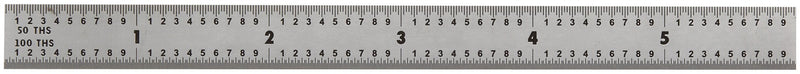 Mitutoyo 182-202, Steel Rule, 6" (16R), (1/32, 1/64", 1/50", 1/100"), 1/64" Thick X 1/2" Wide, Satin Chrome Finish Tempered Stainless Steel