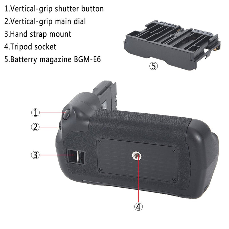 [AUSTRALIA] - DSTE Replacement for Pro BG-E6 BGE6 Vertical Battery Grip + 2X LP-E6 LP-E6N Compatible Canon EOS 5D Mark II 5D2 SLR Digital Camera 
