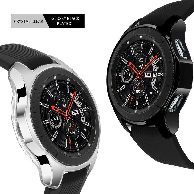 Goton Compatible Samsung Galaxy Watch 46mm Case 2018 ( for SM-R805 and SM-R800 and Gear S3 Frontier SM-R760 ) , (2 Packs) Soft TPU Smart Shockproof Case Cover Bumper Protector (Clear and Black, 46mm) Clear + Black