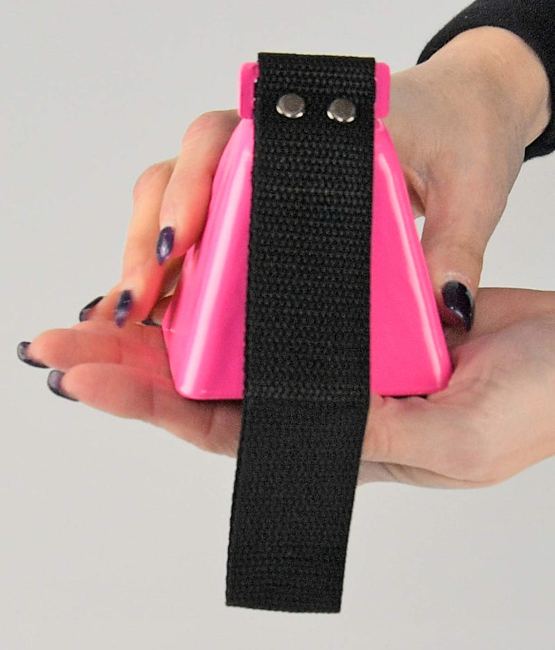 HOME-X Cowbell with Wrist Strap, Sporting Event Bell, Cheering Bell, Party Noise Maker, School Bell, Pink, 3 1/2” L x 3” W x 2 3/8” H