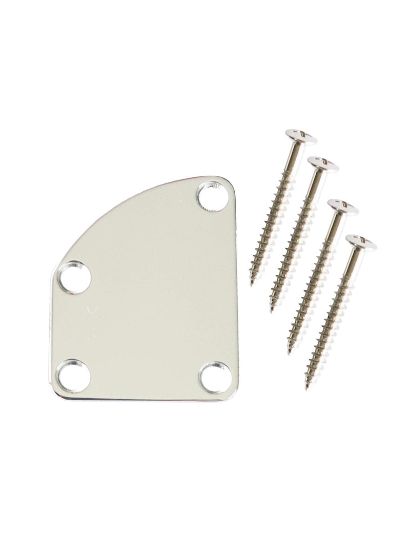 Metallor Electric Guitar Neck Plate Curved Cutaway Semi Round Neck Joint Back Mounting Plate 4 Holes with Screws Compatible with Stratocaster Telecaster Style Guitar Bass Parts Replacement Chrome