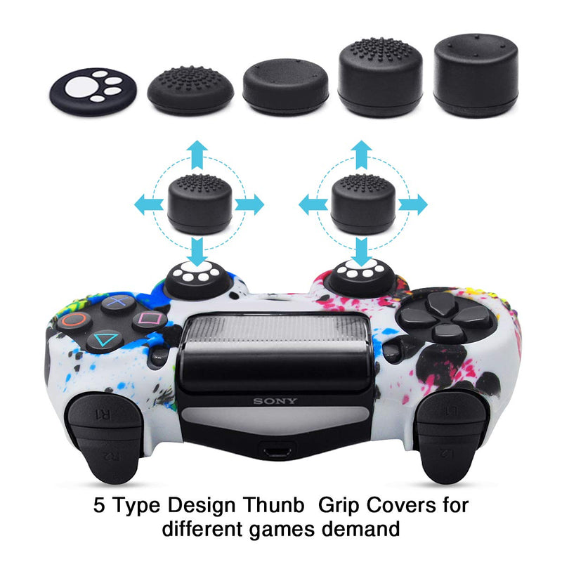 6amLifestyle PS4 Controller Skin (Graffiti 2 Controller Skins + 10 Thumb Grips) Anti-Slip Silicone Cover Protector Case for DualShock 4 PS4 / PS4 Slim / PS4 Pro Controller 01W-Graffiti