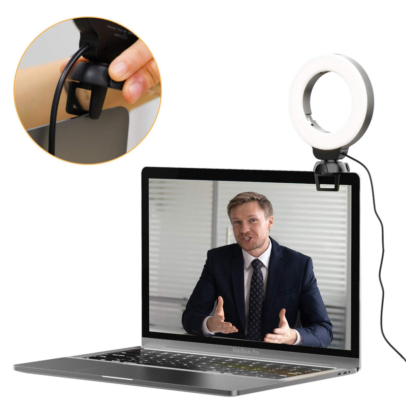 Clip On Ring Light with Clamp Mount for Laptop Ipad Video Conference Portable 4" Zoom Light for Live Stream Remote Home Work Learn Phone Call Dimmable