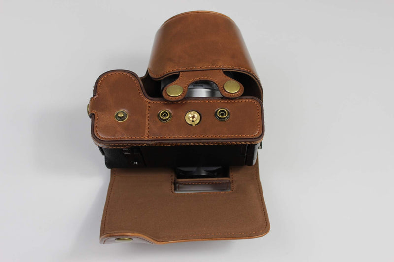 X-S10 Case, BolinUS Handmade PU Leather Fullbody Camera Case Bag Cover for Fujifilm Fuji X-S10 XS10 with 15-45mm Lens Bottom Opening Version + Neck Strap + Mini Storage Bag (Coffee) Coffee
