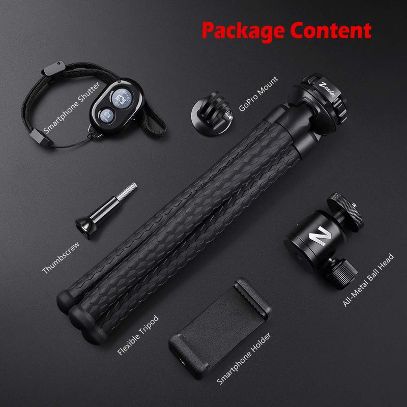 Zeadio Flexible Camera Tripod Kits, with Metal Ball Head Mount, Cellphone Tripod Holder and Standard dapter, Fits for All iPhone and Android Smartphones Action Camera