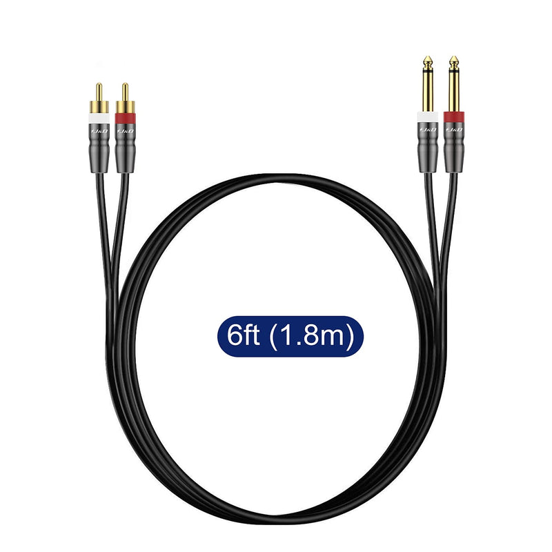 J&D Dual 1/4 inch TS to Dual RCA Cable, Heavy Duty 1/4 Male to RCA Male Adapter Stereo Audio Interconnect Quarter inch Cable, 6 Feet