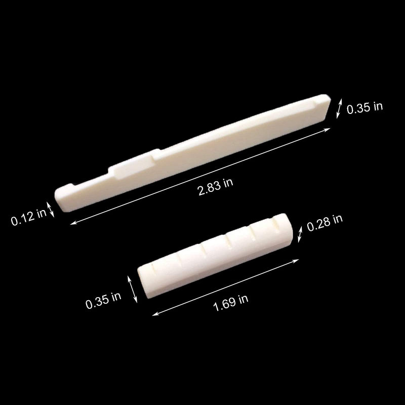 2 Sets 4pcs 6 String Acoustic Guitar Bone Bridge Saddle and Nut Made of Real Bone (Ivory)