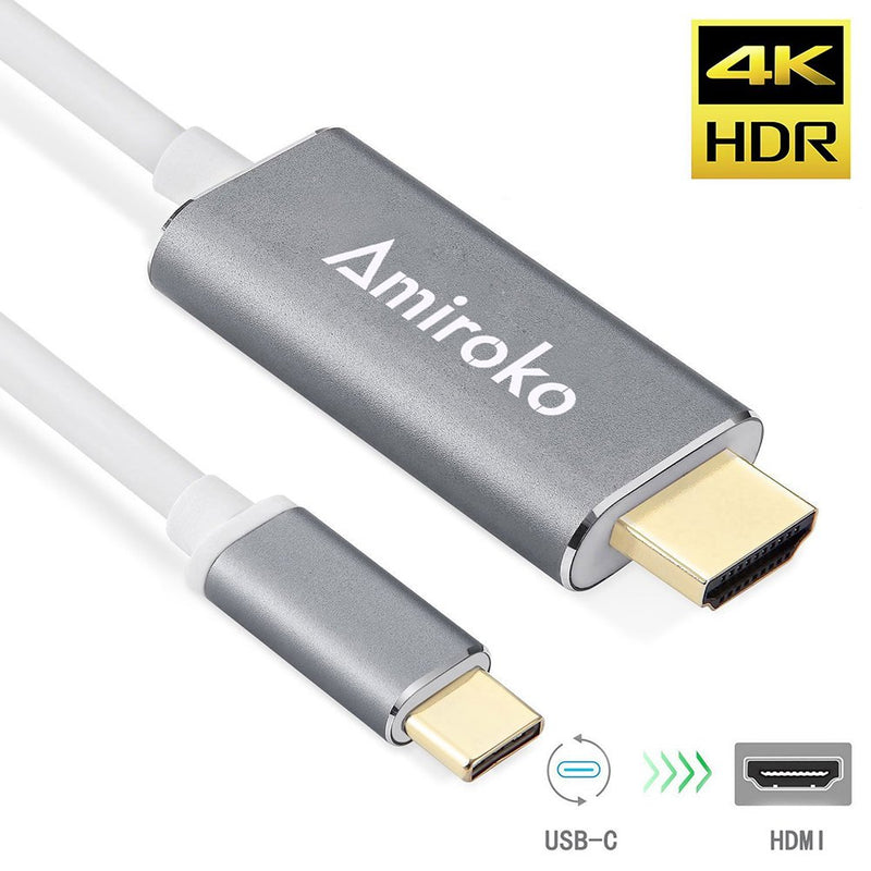 USB C to HDMI Cable, Amiroko USB 3.1 Type C (Thunderbolt 3 Compatible) to HDMI 4K Cable Adapter for MacBook Pro, Dell XPS 13/15, Galaxy S8/S8+/Note 8 etc to HDTV, Monitor, Projector - 6FT, Gray