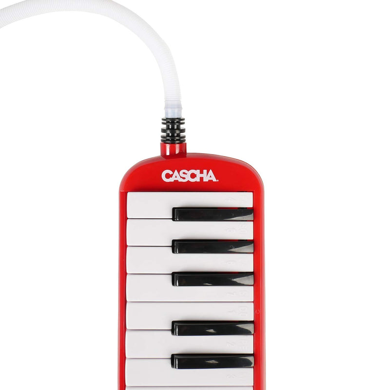 Cascha Melodica Children and Adults I Melodica 32 Keys Including Carry Bag and Textbook I Versatile Fun Textbook with Button Sticker for Learning Melodica I Wind Instrument Including Mouthpiece Set mit Lehrbuch red