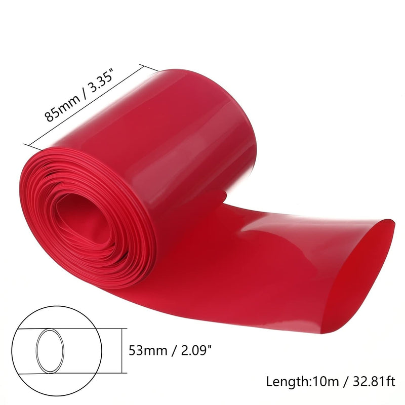 Bettomshin 1Pcs 3.35 inch Flat Width Battery Heat Shrink Tubing DIY Battery PVC Heat Shrink Wrap Tube 32.8 Ft Length Red for Four Section 18650 Battery 1