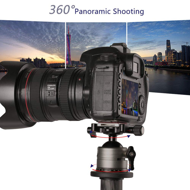 Metal Panoramic Tripod Ball Head, 360 Degree Rotating Panorama Ballhead with Arca Plate 1/4 to 3/8 Srew Adapter Max 20kg/44.09lbs for Tripods Monopod Slider DSLR Camera Camcorder