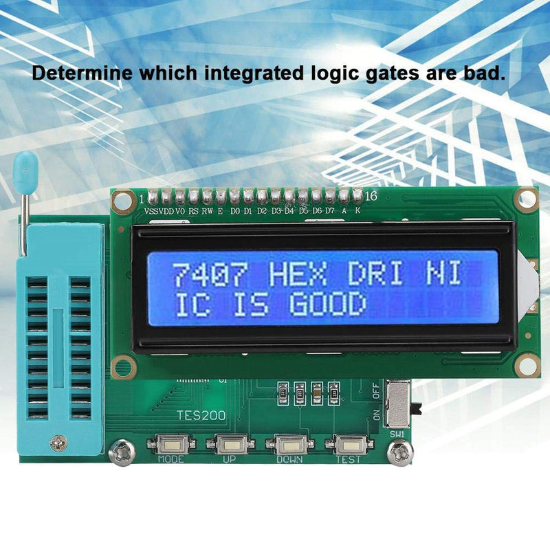 ASHATA IC Tester Moudle, 74 40 45 Series lC Logic Gate Tester, with LCD Display, Digital Meter TES200 Digital Integration Test for More Than 200 Integration Logic Gates