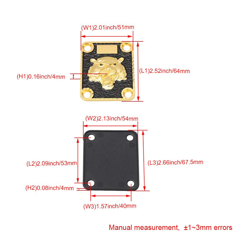 Mxfans Gold and Black Neck Plate Engraved Animal Head Pattern&Screws for Guitar