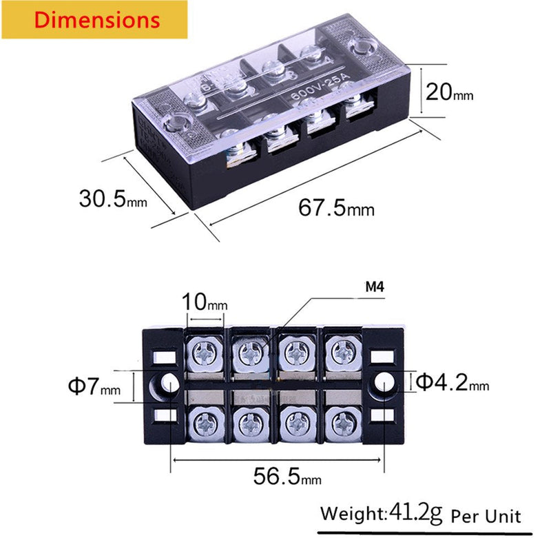 SamIdea 8pcs/ 4 Sets 4 Positions Dual Row 600V 25A Screw Pure Copper Terminal Strip Blocks with Cover + 400V 25A 4 Positions Pre-Insulated Terminal Barrier Strip
