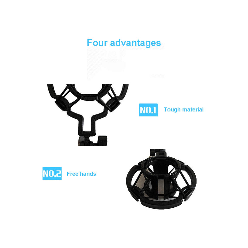 [AUSTRALIA] - Microphone shock mount, microphone shock-proof suspension shock mount fixing clip, suitable for most microphone sizes, size adjustable, Black 