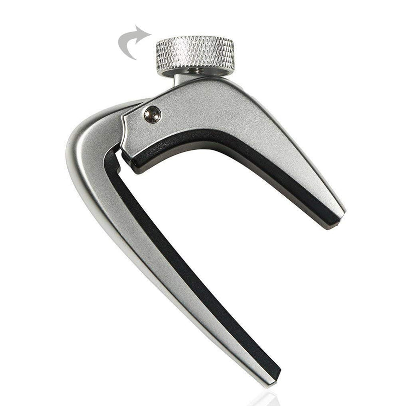 WINGO 6 String Steel Guitar Capo with Micro Tension Adjustment Knob for Acoustic Electric Guitars - Silver