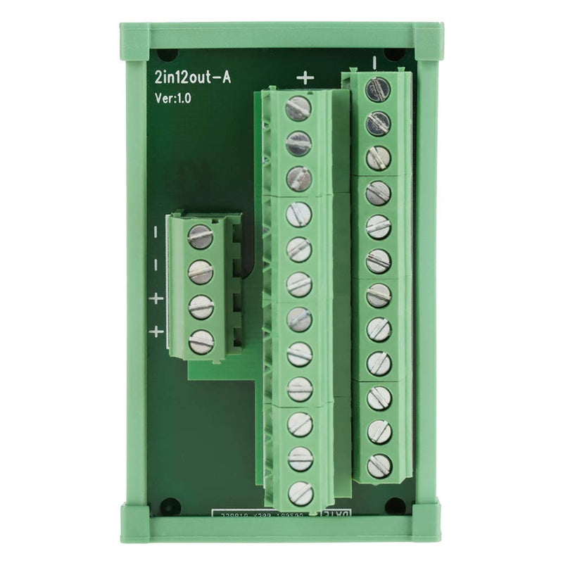 2 in 12 Out Power Supply Breakout Board Adapter DIN Rail Mount Port Terminal Module for PLC Power Amplifier