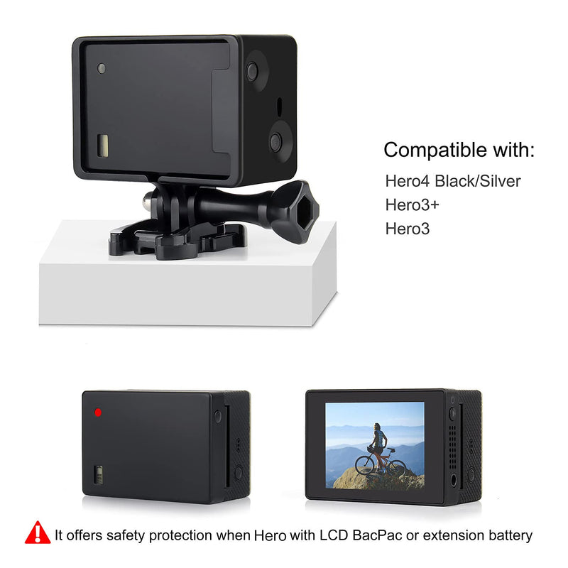 YALLSAME Frame Mount Protective BacPac Housing Case with Lens Cap for GoPro Hero 4 Black / Hero 4 Silver / Hero 3+ / Hero 3 Action Camera Ideal for Hiking / Traveling Recording BacPac Frame for HERO3/3+/4 Black Silver