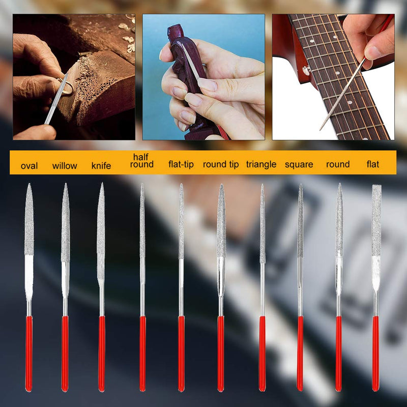 Drfeify Guitar Files Kit, 10pcs Fret Nut Saddle Slot Pickguard Grinding Files Set Luthier Repair Tool for Guitar Violin