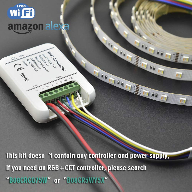 [AUSTRALIA] - 24VDC RGB+CCT 5 Chips in 1 Super Bright LEDs Flexible LED Strip Lights, High CRI 85 Color Changing+Tunable White Non-Waterproof 5050 RGBWW LED Tape Lights, 300LEDs 16.4feet Roll for Home Lighting 