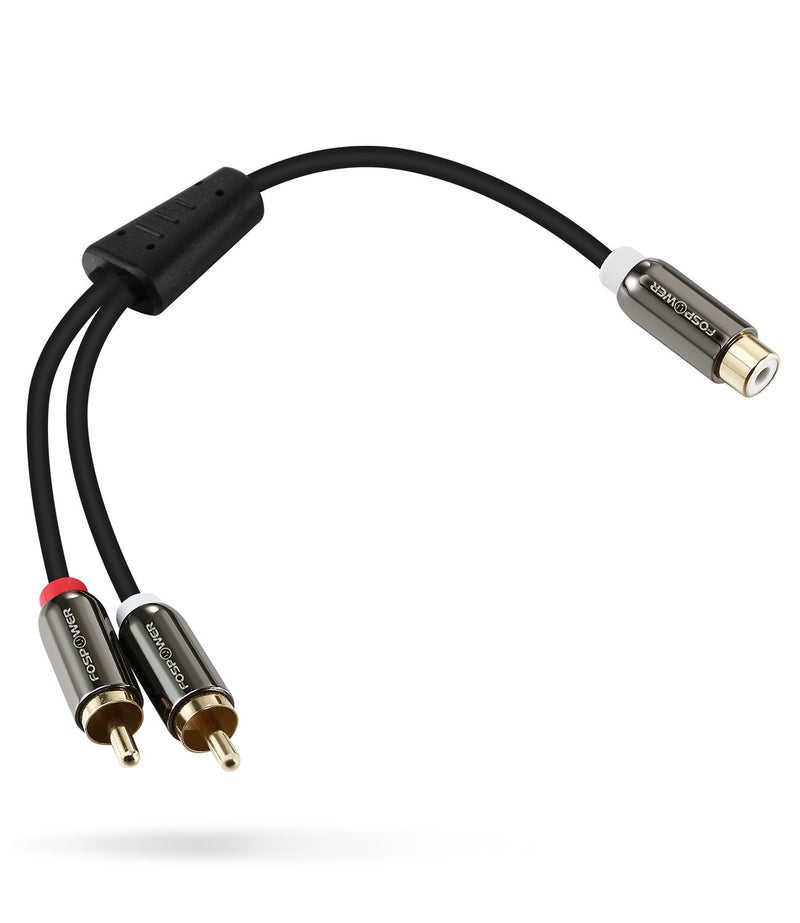 FosPower Y Adapter (8 inch) 2 RCA (Male) to 1 RCA (Female) Stereo Audio Y Adapter Subwoofer Cable (24k Gold Plated) 2 Male to 1 Female Y Splitter Connectors Extension Cord